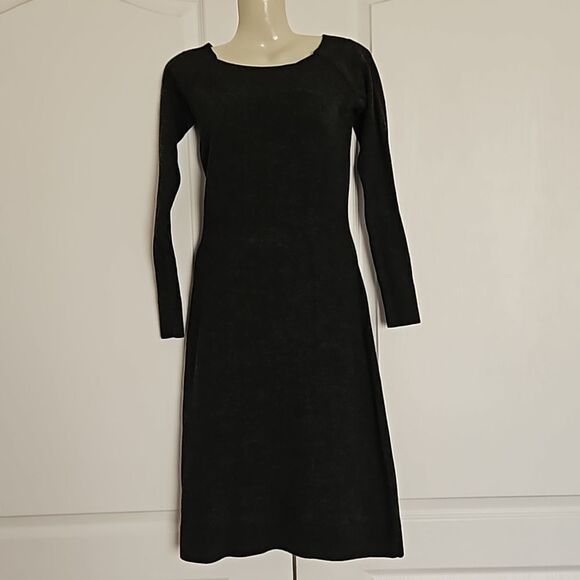 Jacob Fitted Long Sleeves Wool Midi Dress Gray XS - Picture 2 of 16